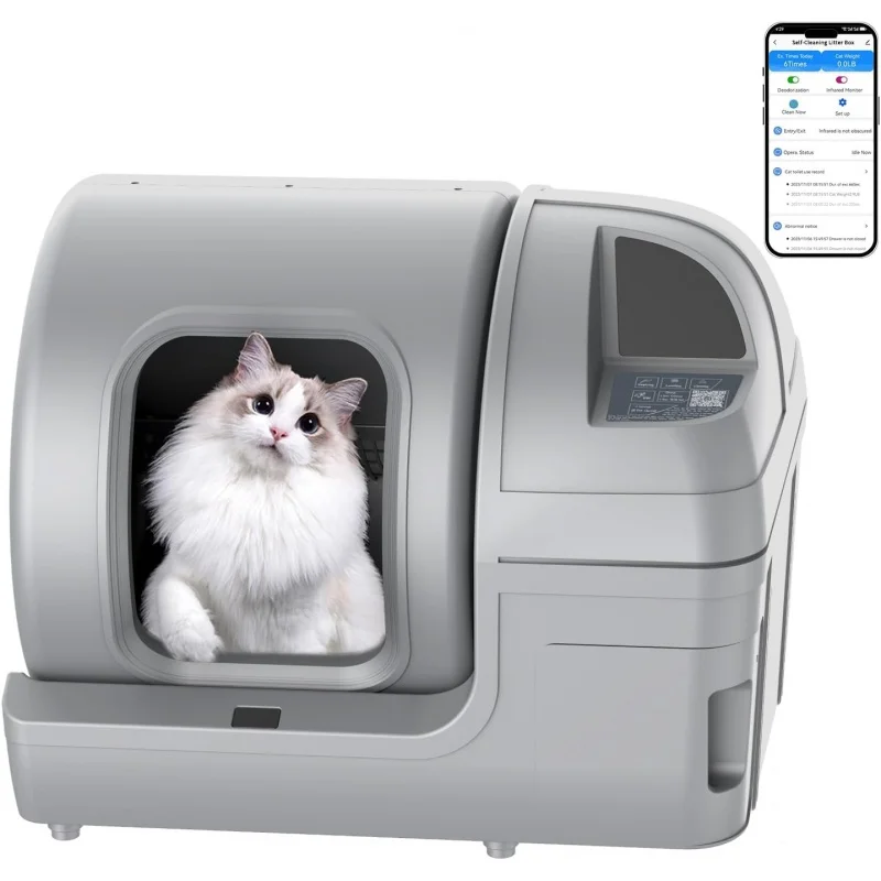 

Automatic Cat Litter Box Self Cleaning - DAKERES 100L Extra Large with APP Control &; Safe Alert & Smart H