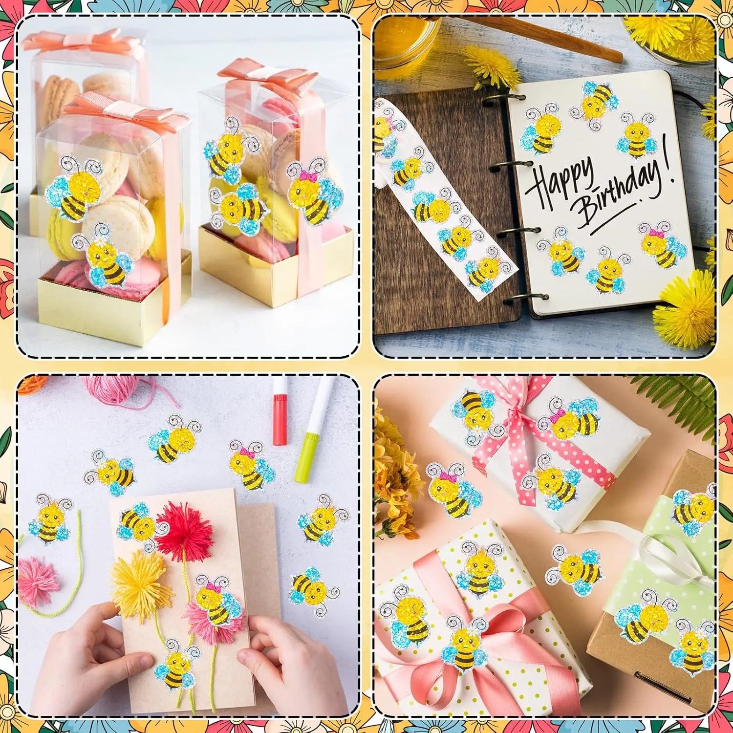 500 Pcs Bee Stickers Roll Laser Bumble Bee Seal Stickers Cartoon Animal Waterproof Self-Adhesive Reward Decals for Jars Bottle
