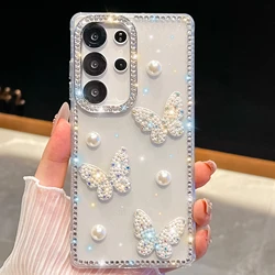 Pearl Butterfly Shining Rhinestone Luxury Phone Case - Samsung S25 (Clear)