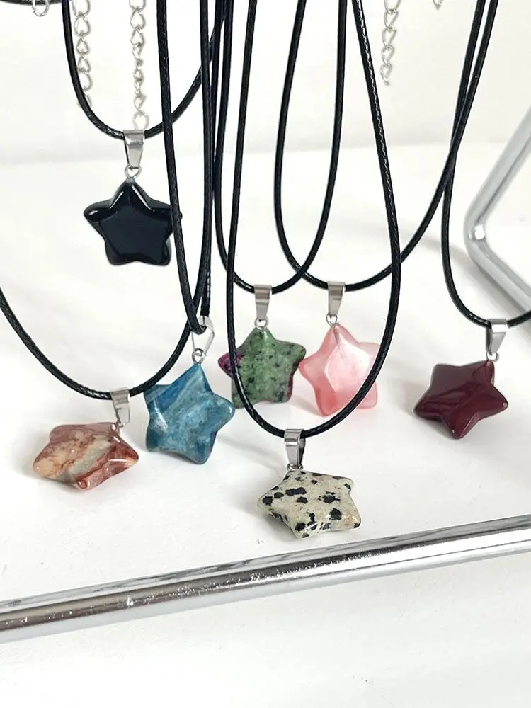 Trend Natural Stone Hexagon Crystal Rose Quartz Opal Star Pendant Necklace for Women Fluorite Lapis Bullet Pendulum Jewelry Gift - Image 5