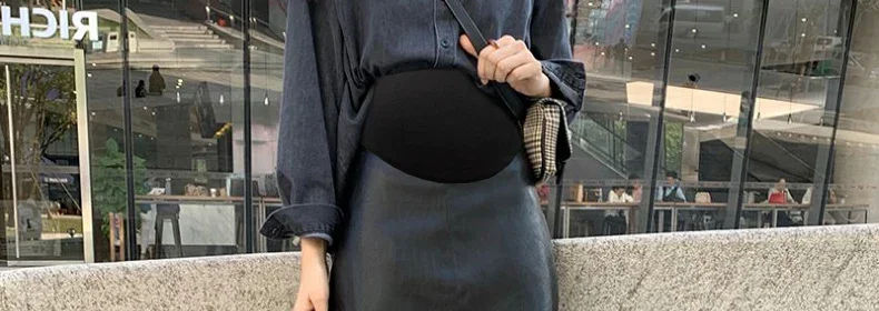 Vintage Pu Miniröcke für Mutterschaft Herbst Winter Mode heiße elastische Taille eine Linie Kleidung für schwangere Frauen Schwangerschaft Jugend – Detail 31
