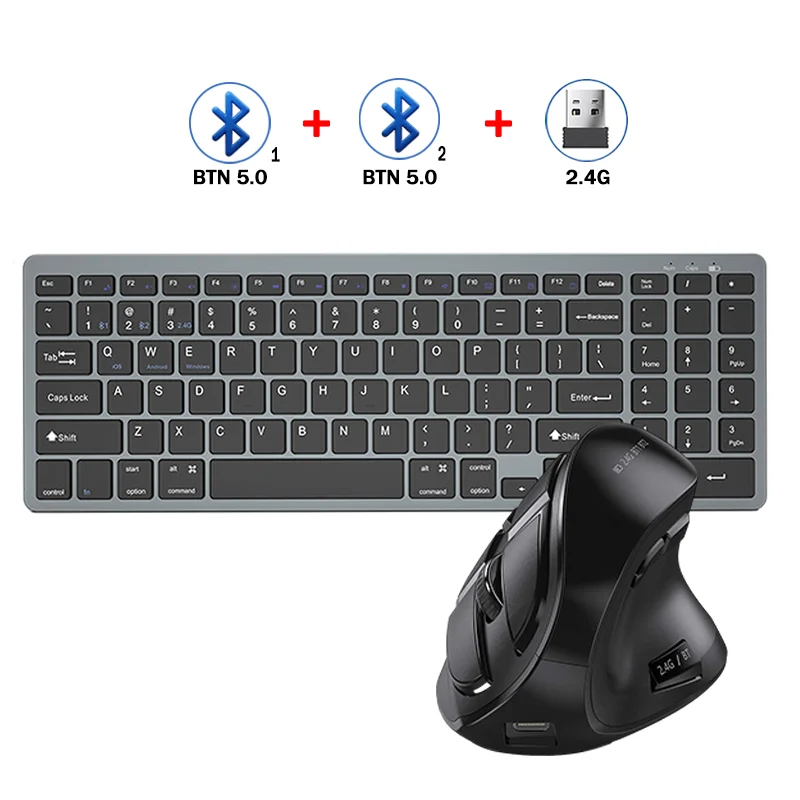 Jomaa Teclado Bluetooth Mouse Combo Recarregável 2.4g Mouse Teclado sem Fio Conjunto para Windows pc Portátil Gamer Ratos Ergonômicos