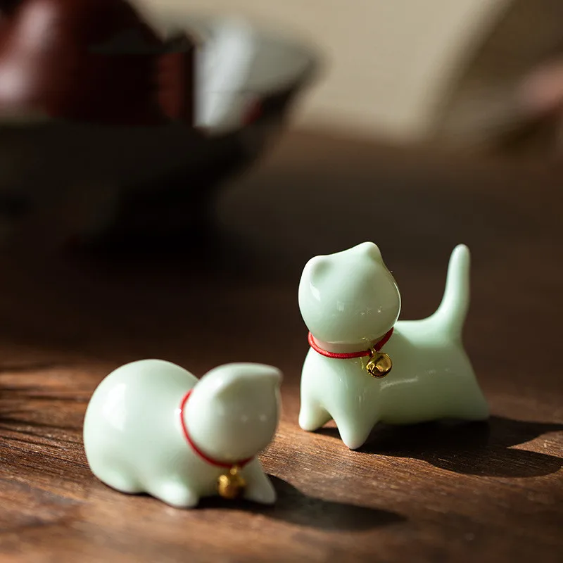 Creative Ceramic Tea Pet Cute Luck Cat White Porcelain Tabletop Decoration Animal Model Ornaments Tea Ceremony Accessories