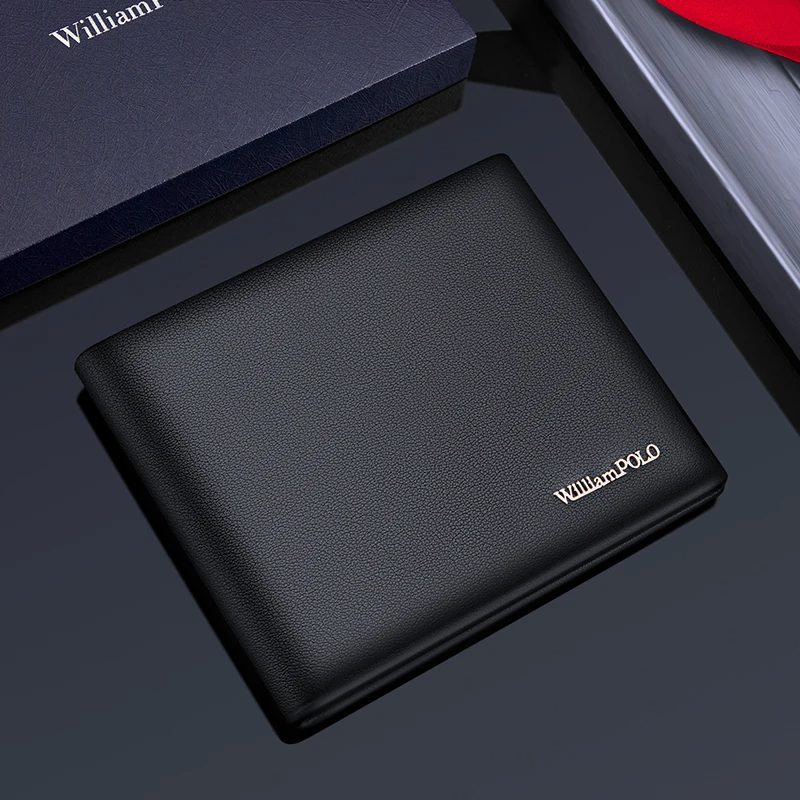 Wallet Men's casual leather wallet card bag One silver bag Short men's gift wallet for boyfriend black 2