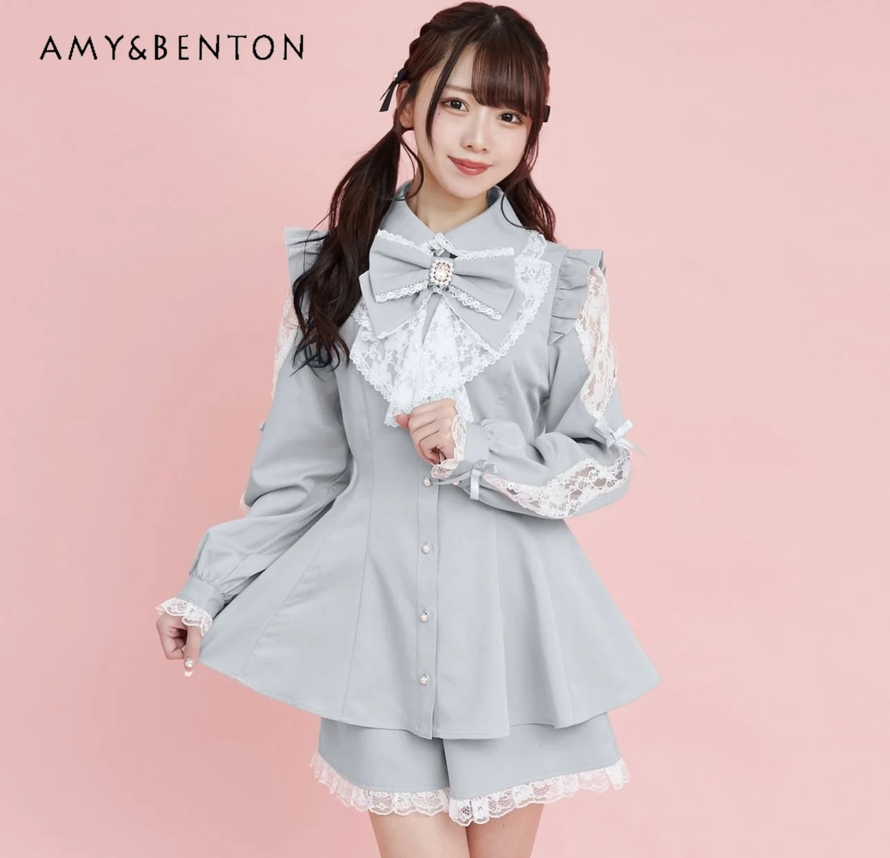 

Japanese Mine Mass-Produced SC Dress Sets Sweet Cute Lace Bow Long Sleeve Dress shorts Lolita Two Piece Sets Womens Outifits