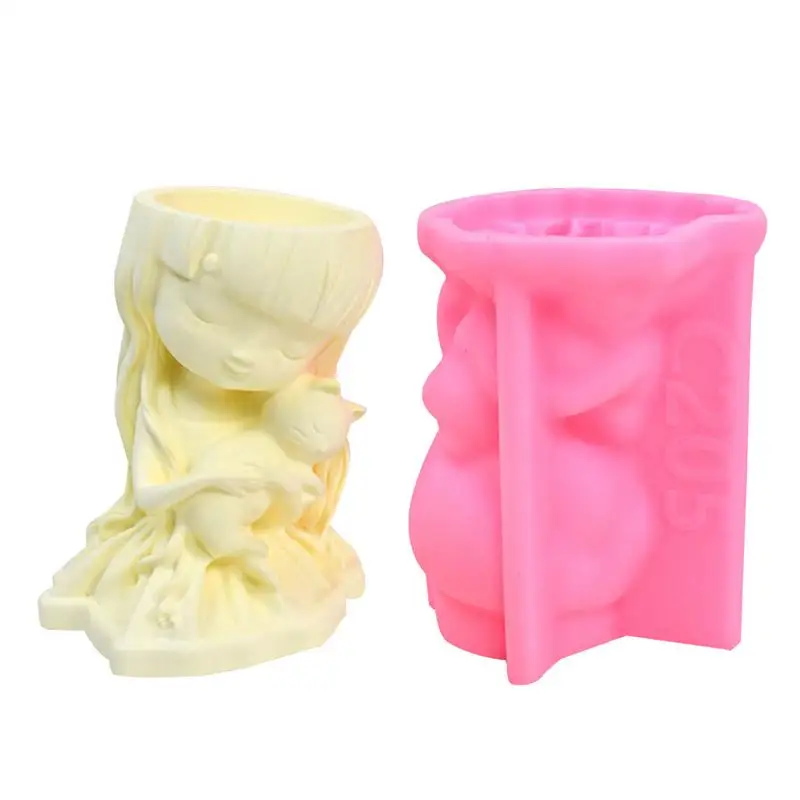 

DIY 3D Cat Girl Flower Pot Mold Creative Silicone Plaster Ornaments Cute Cat Girl Garden Mold Home Silicone Flower Pot Crafting