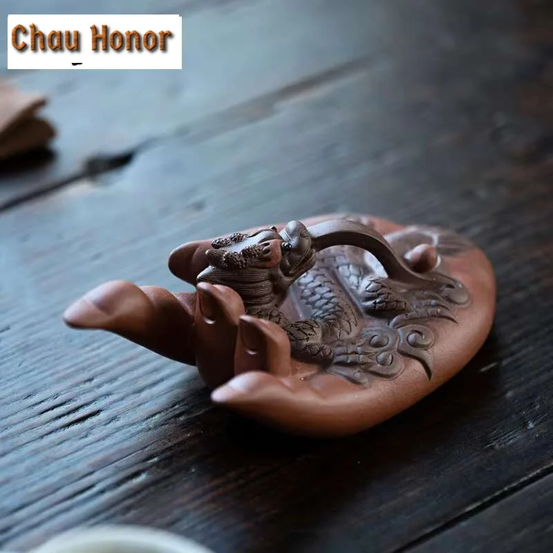 Yixing Boutique Purple Clay Tea Pet Lucky Dragon Figurine Ornaments Handmade Crafts Toys Chinese Zisha Tea Set Decoration Gifts
