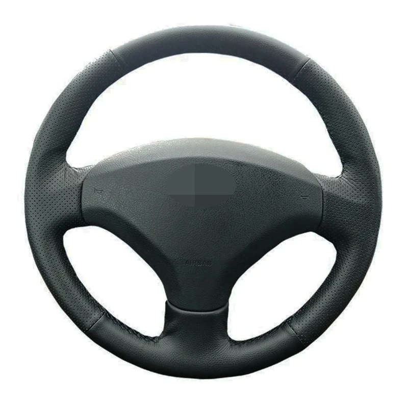 Handstitched Black Artificial Leather Antislip Car Steering Wheel Cover For Peugeot 308 Old