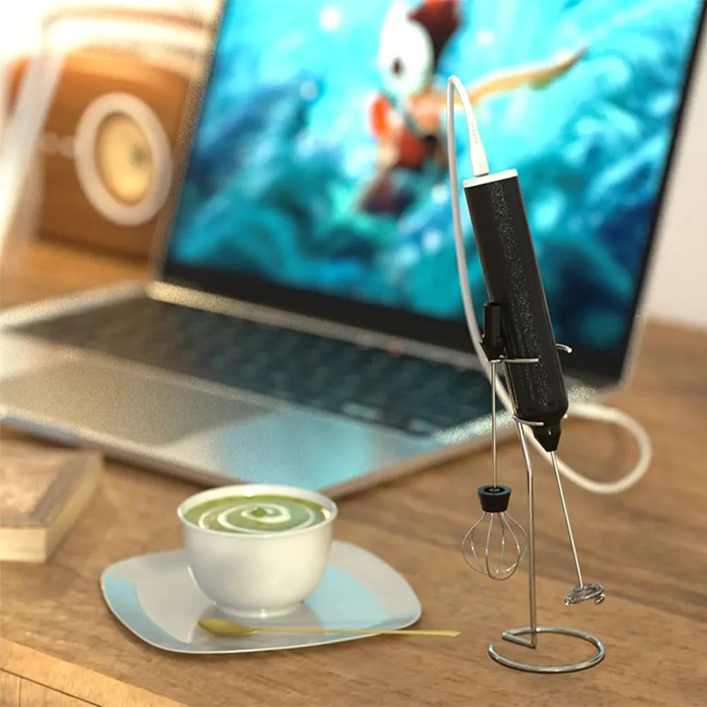Electric Milk Frother USB Rechargeable Wireless Milk Foamer Coffee Whisk Mixer Egg Beater Mini Frother Handle Stirrer 3 Speeds 4