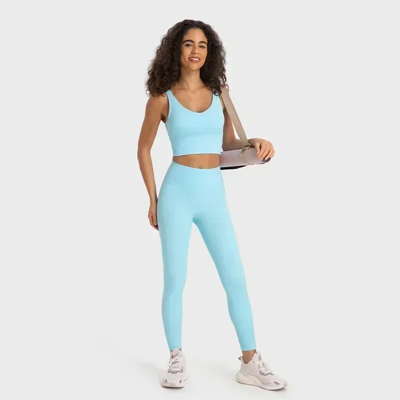 Lemon Women's Sports Vest Built-in Chest Pad Fitness Running High Elastic Breathable Bra Deep U Back push-up Yoga Top Underwear