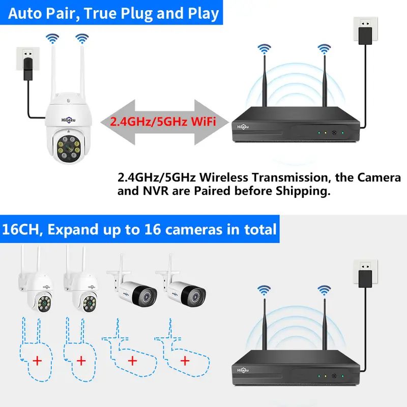 Hiseeu 5MP Wireless WiFi Camera System Outdoor Motion Tracking Audio Video Recorder CCTV Cameras 10CH NVR Video Surveillance Kit - Image 6