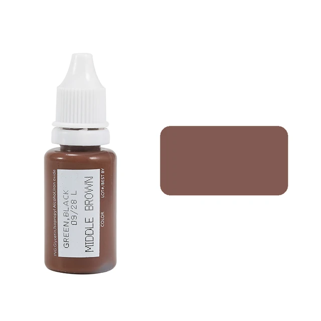 15ml Tattoo Ink Set Permanent Makeup Eyebrow Lips Eye Line Tattoo Color Microblading Pigment for Body Beauty Tattoo Art Supplies Mlddle Brown