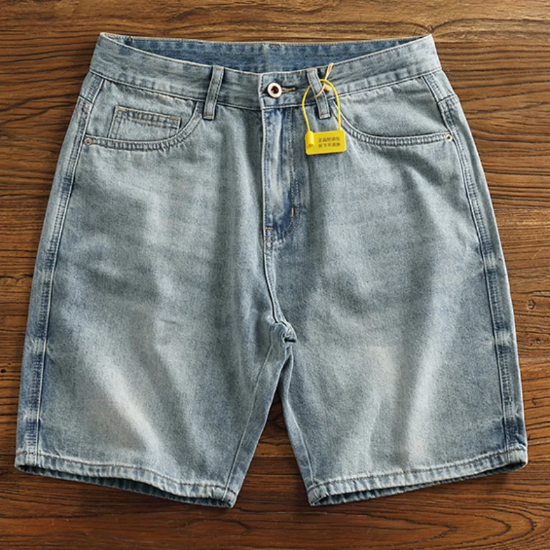 Men's Retro Classic Color Casual Pants Loose Straight Denim Shorts Summer Trendy New Fashion