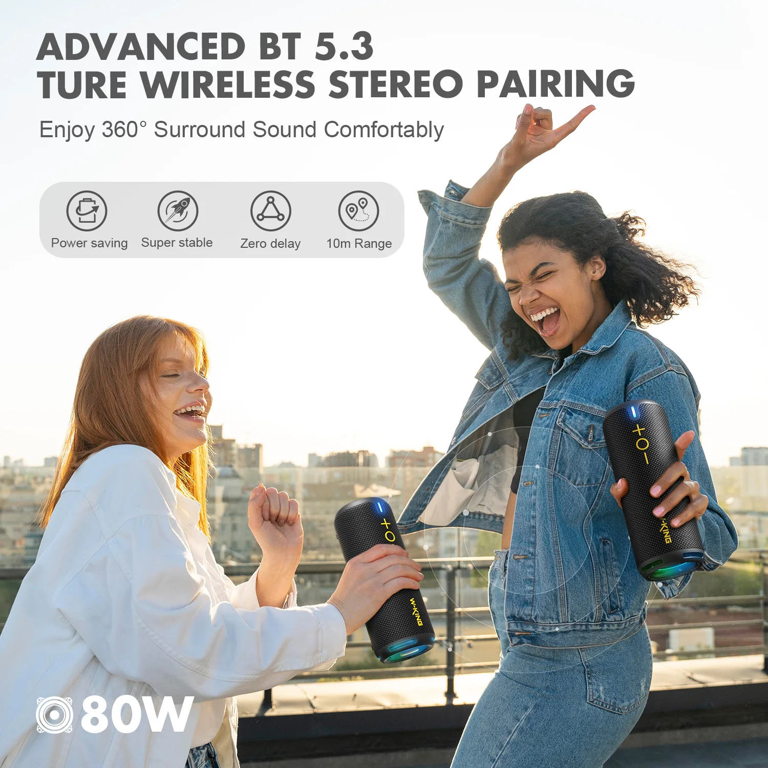 40W Portable Speaker IP67 Waterproof APP Control TF/AUX Dynamic Lights Party Outdoor Shower