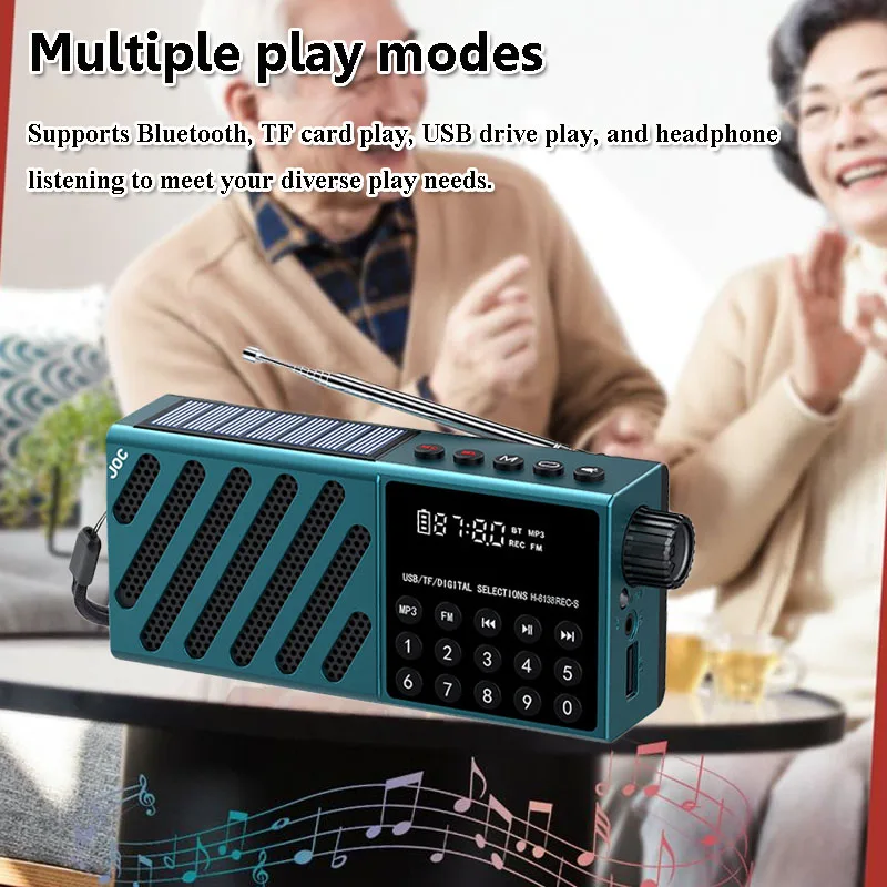 Mini Portable FM Radio LED Flashlight Solar Emergency Radios Recevier HD Display Bluetooth Speaker Support Recording TF Card USB