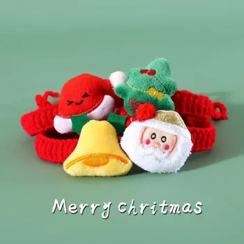 Cute Santa Claus Pattern Pet Bow Bell Collar for Dog Cats Accessories Supplies Holiday Christmas Dog Collar Pet Supplies 3