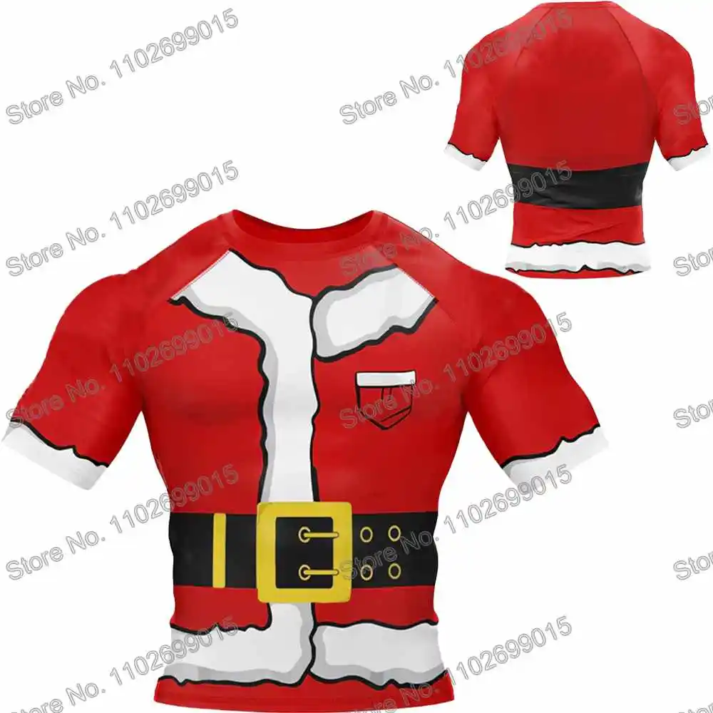 Santa Claus Xmas Surfing Clothing Swimsuit Men Rash Guard Short Sleeve UV Protection Diving Swimwear Summer UPF 50+ Beach Tights