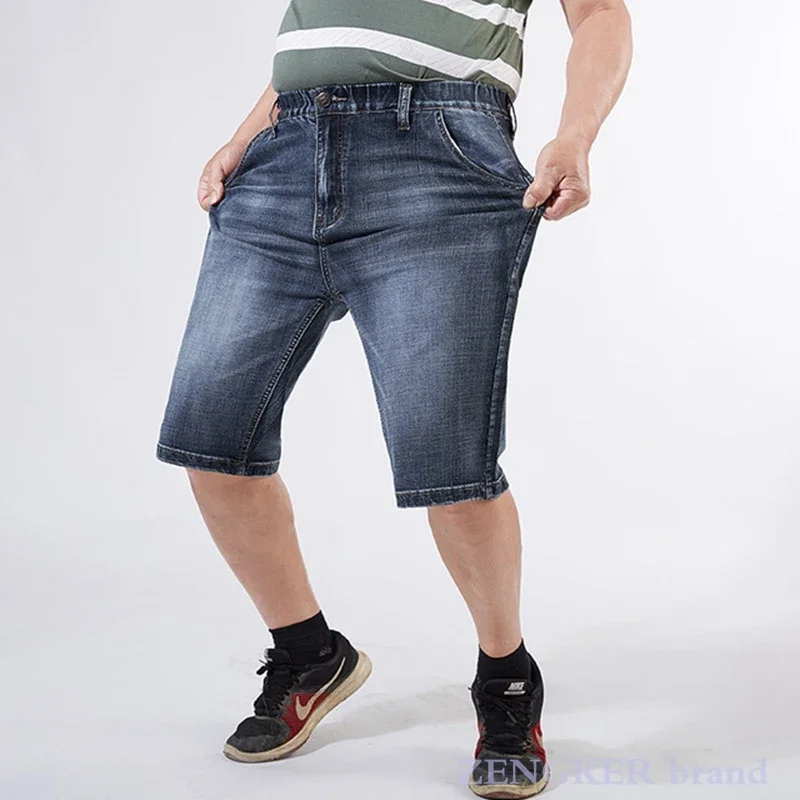 Summer Denim Shorts Men's Five-Point Pants Plus Size Loose Elastic Waist 50 52 Oversized