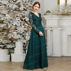Elegant Wedding Party Gown For Mom Floor Length With Lace Long Sleeve Vintage Formal Mother Of The Bride Dress A Line Plus Size