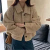 Autumn Winter New Style Short Lamb Velvet Jacket Turn-down Collar Single Button Loose Versatile Top Women's Thickened Polyester