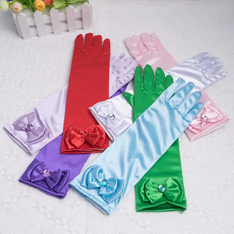 

Children Bow Satin Long Gloves Girls Stage Performance Dance Finger Mittens Elsa Princess Cosplay Dress Up Gloves Costume Prop