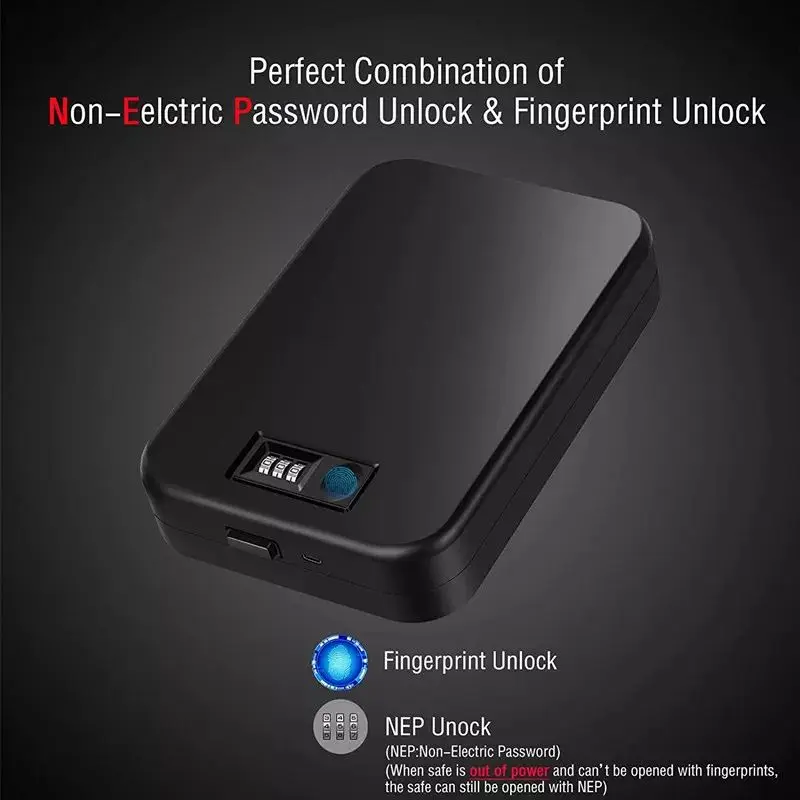 Portable Travel Fingerprint Pistol Safe Waterproof Moisture-Proof Box Mini Handgun Gun Safe with Steel Rope