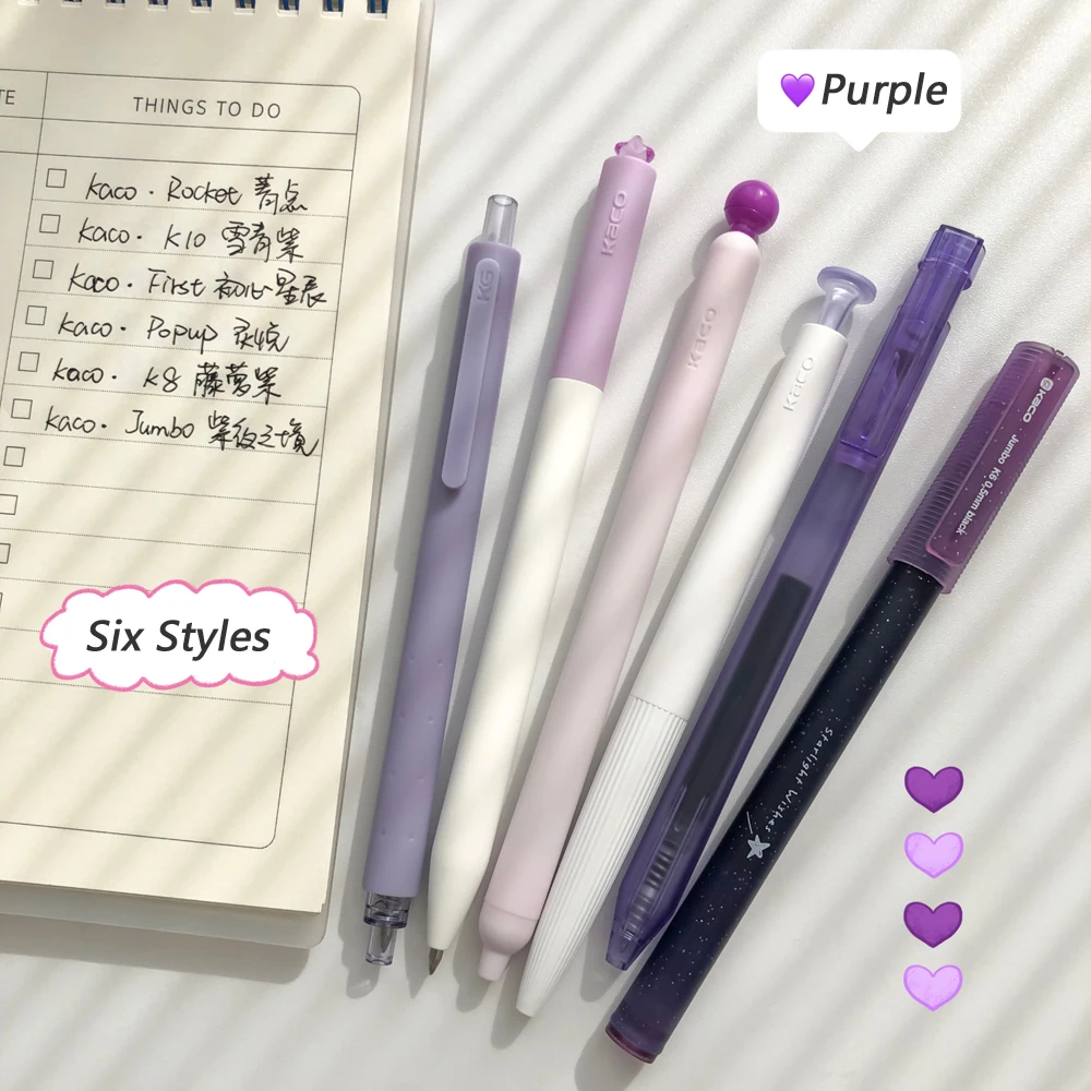 6 Pcs/Set Minimalist Purple Style Gel Pen Smooth Writing Quick-Drying 0.5mm Black Ink Pens for Student Office Writing Stationery