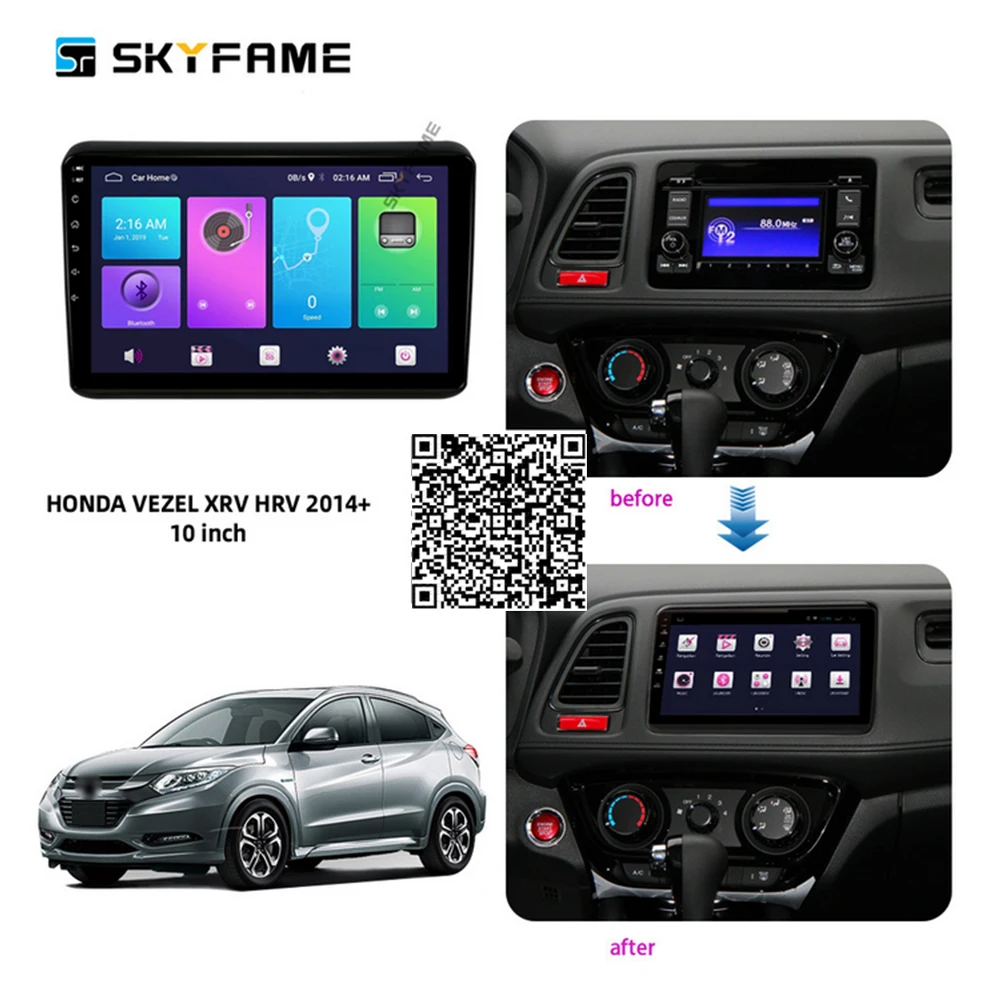Skyfame Car Accessories Radio Stereo For Honda Hr-V Xr-V Vezel 2013-2021 Android Multimedia System Dsp Gps Navigation Player