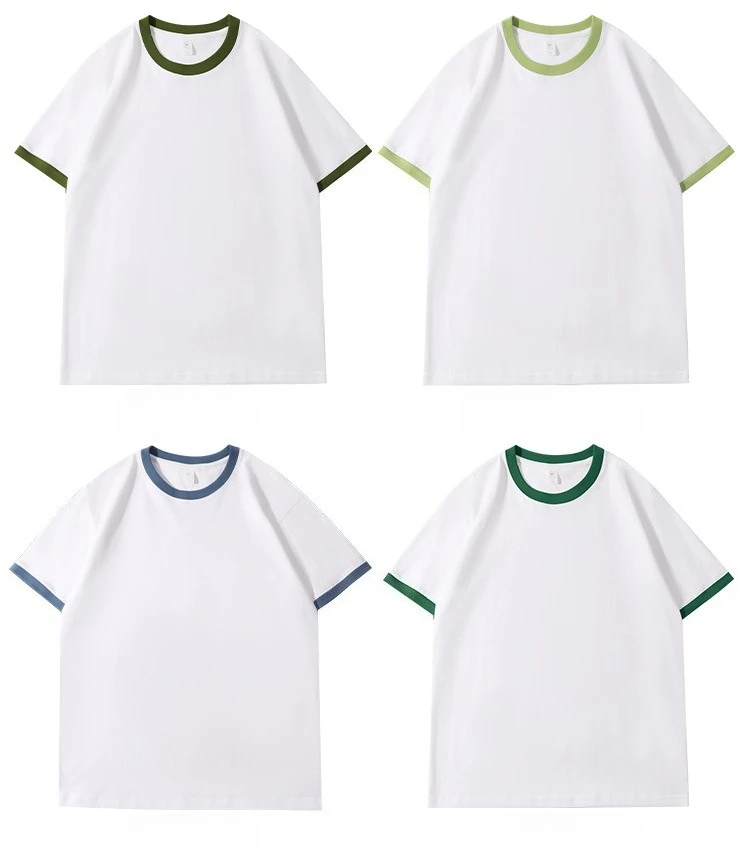 210G Heavy Cotton Men's T-shirt Edge-bumping O-Neck Short-sleeved Man T shirt Contrasting Color Splicing Men T-shirt Tops Tees