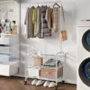 Laundry Basket with Wheels Rolling Laundry Hamper Laundry Sorter Cart Shelf Hanging Rack,Grey 3