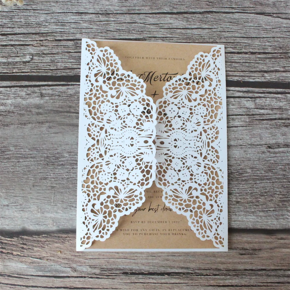 

Vintage White Wedding Invitation Card 50 Sets Personalized Printing Marriage Celebrity Reception Party Invites