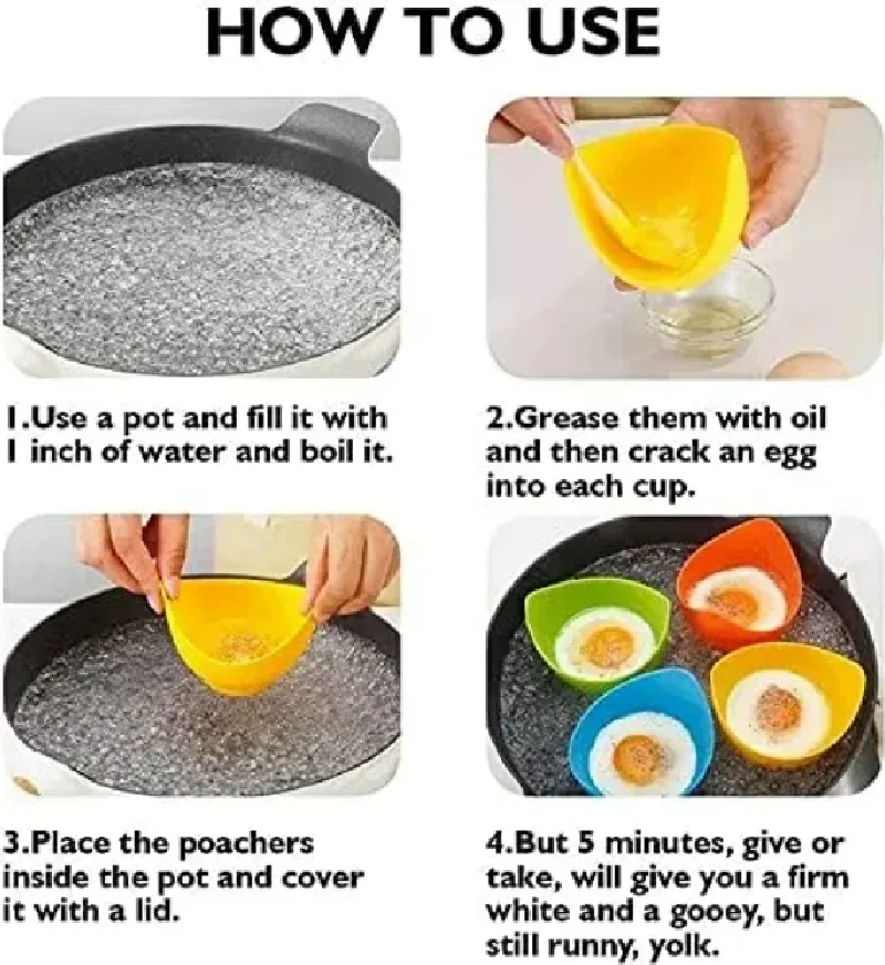 Silicone Egg Poachers Cups Egg Boiler Mold Cup Poaching Cups Ring for Microwave Air Fryer Stovetop Cooking Tool