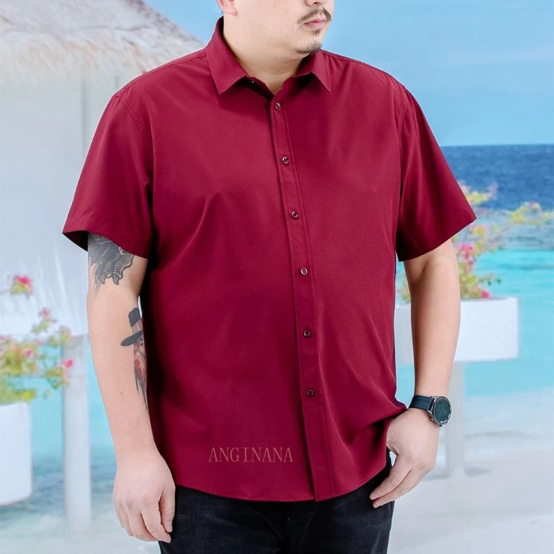 Plus size 12xl 170kg men's short sleeve oversized shirt large 10xl 9xl 8xl 6xl business summer Lapel shirt Navy black red white