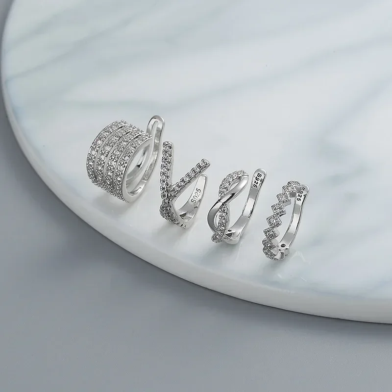 Crystal Korean Wave Cross Ear Cuff Clip on Earrings 1 Pcs For Women Without Piercing Non-pierced Jewelry ear clip earrings,clip earrings,ear clip,ear accessories