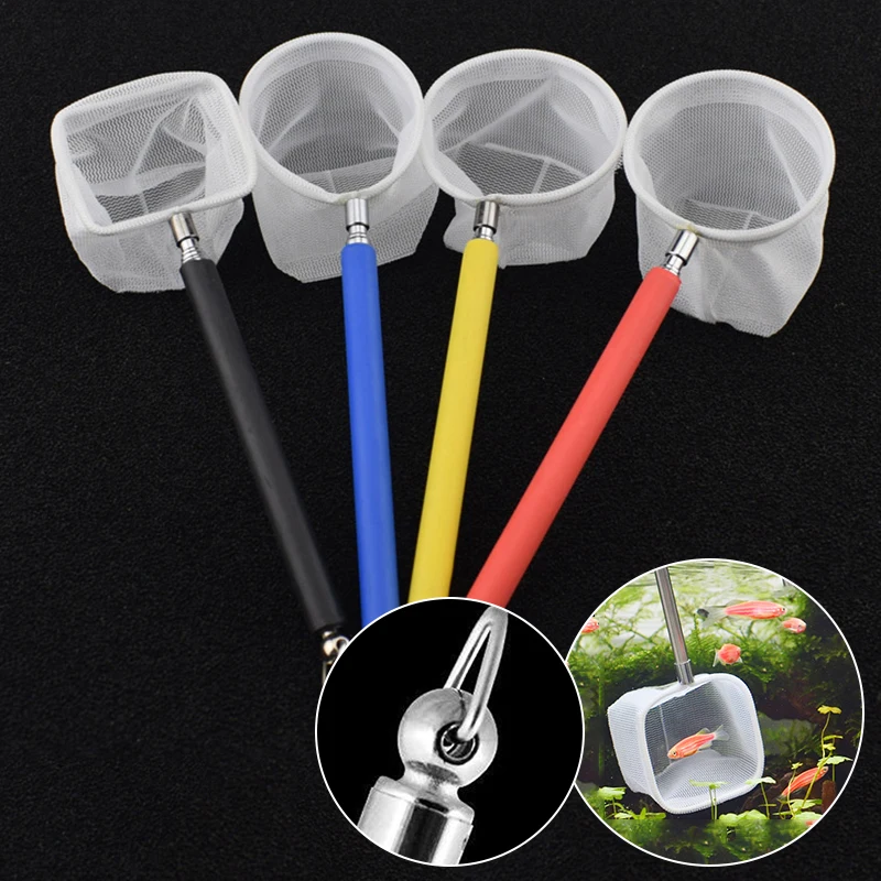 Aquarium Retractable 3D Stainless Steel Fishnet Pocket Shrimp Catching Fish Tank Cleaning Net Round / Square Shape |