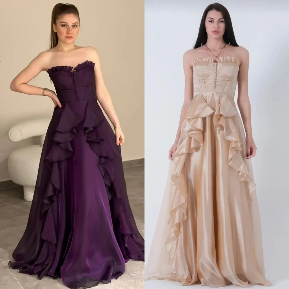 

Ball Dress Evening Organza Draped Pleat Ruched Valentine's Day A-line Strapless Bespoke Occasion Gown Long Dresses Saudi Arabia