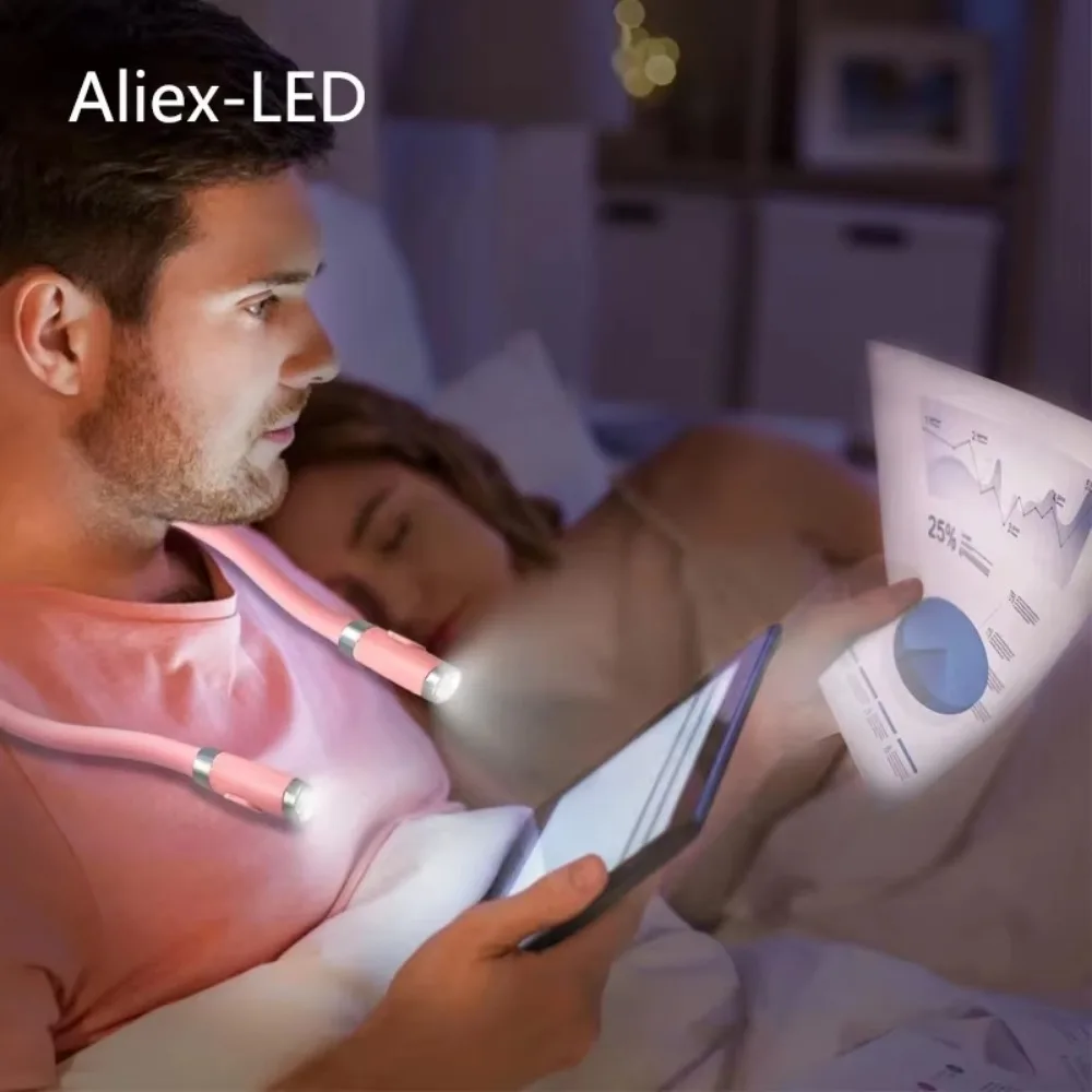 LED Neck Reading Light Book Light for Reading in Bed Bendable Arms Knitting Repairing Camping Running Portable Flashlight