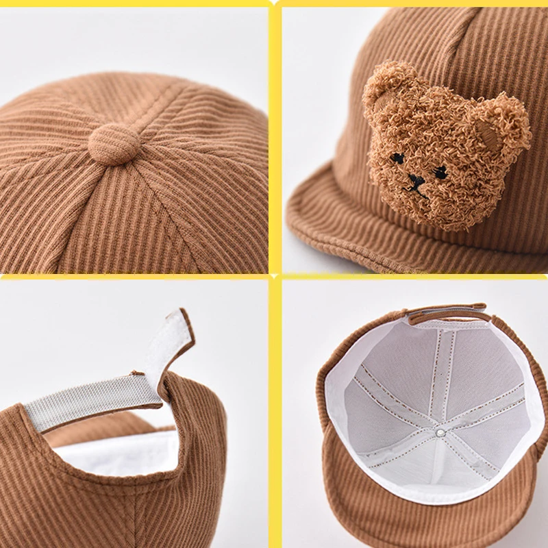 New Corduroy Baby Cap Cartoon Bear Baby Hat for Boys Girls Kids Baseball Cap Children Toddler Hats Bonnet Infant Accessories 5
