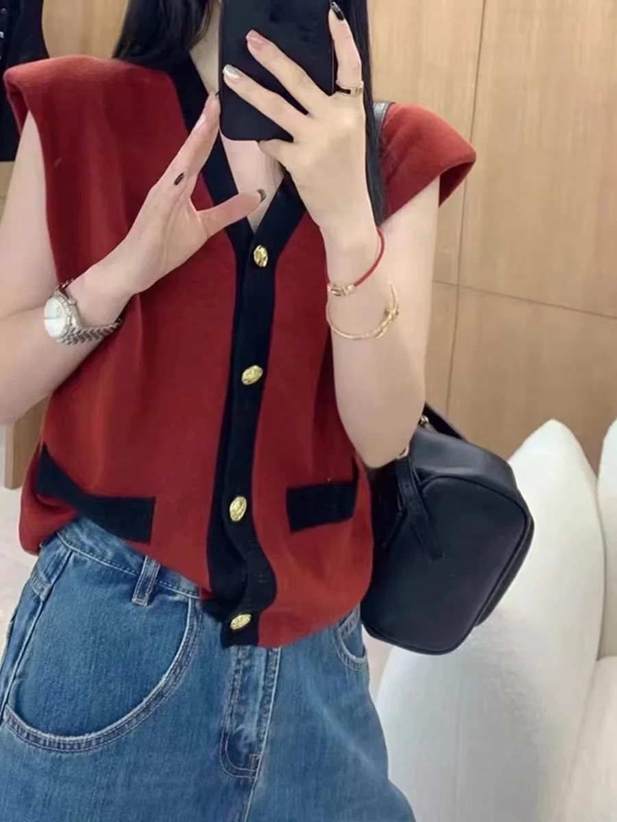 

2024 Spring Summer Cashmere Vest Women V-Neck Sweater Cashmere Knit Sleeveless Tank Cardigan Vest