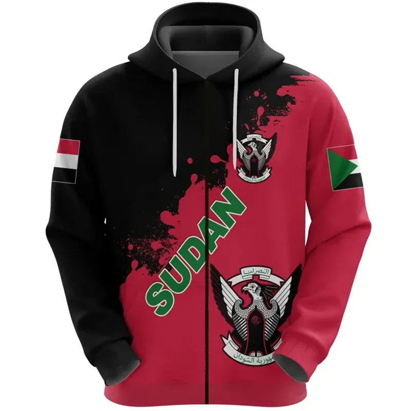 thumbnail image 1 of Sudadera con cremallera y estampado 3D de la bandera del sultán para hombres y mujeres, sudaderas con capucha con emblema nacional, sudaderas casuales holgadas de manga larga para la calle, 1 of 5