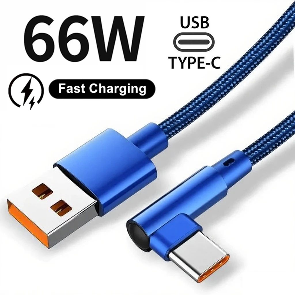 90 درجة الكوع نوع C شحن سريع كابل USB ل Xiaomi Redmi POCO هواوي الشرف ممن لهم Realme Vivo OnePlus النايلون مضفر الكابلات