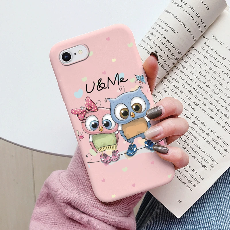 Floral Silicone Phone Case with Cute Cat & Bear Design - Soft Protective Back Cover