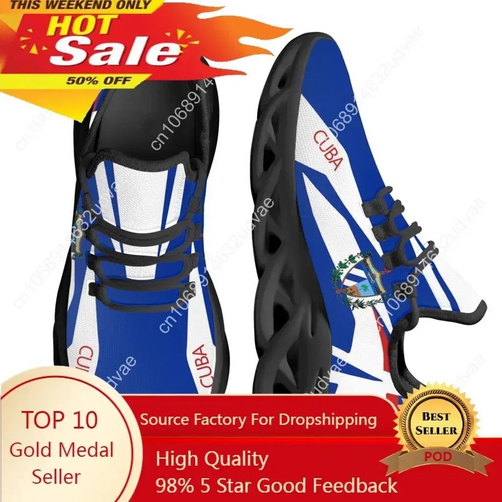 Cuba Flag Sneakers For Women Cuban Flag Designer Comfortable Lace Up Platform Sneakers Lightweight Women Footwear