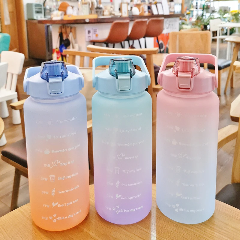 2 Liter Large Capacity Sports Water Bottle Leak Proof Colorful Plastic Cup Drinking Outdoor Travel Portable Gym Fitness Jugs