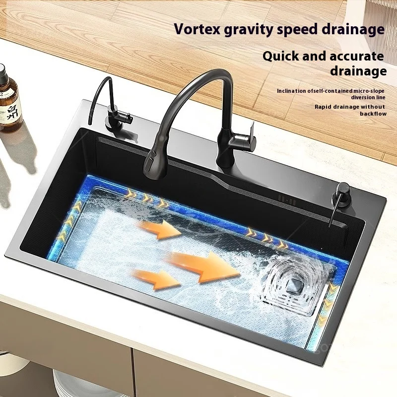 Kitchen Sink Stainless Steel Embossed Large single Slot Multifunctional Household Vegetable Dishwashing Sinks Undermount Basin