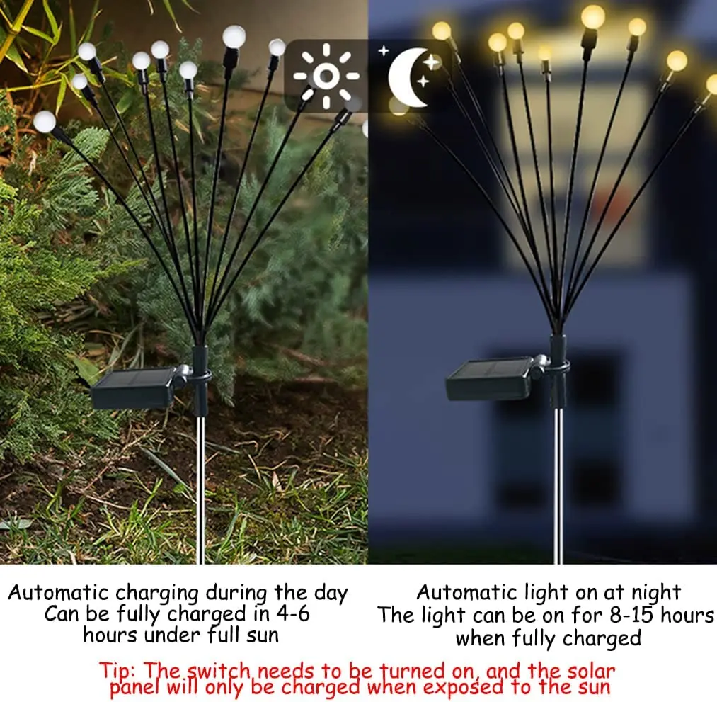 8Pack Solar Firefly Lights 10LED Outdoor Waterproof Swaying Garden Decorative