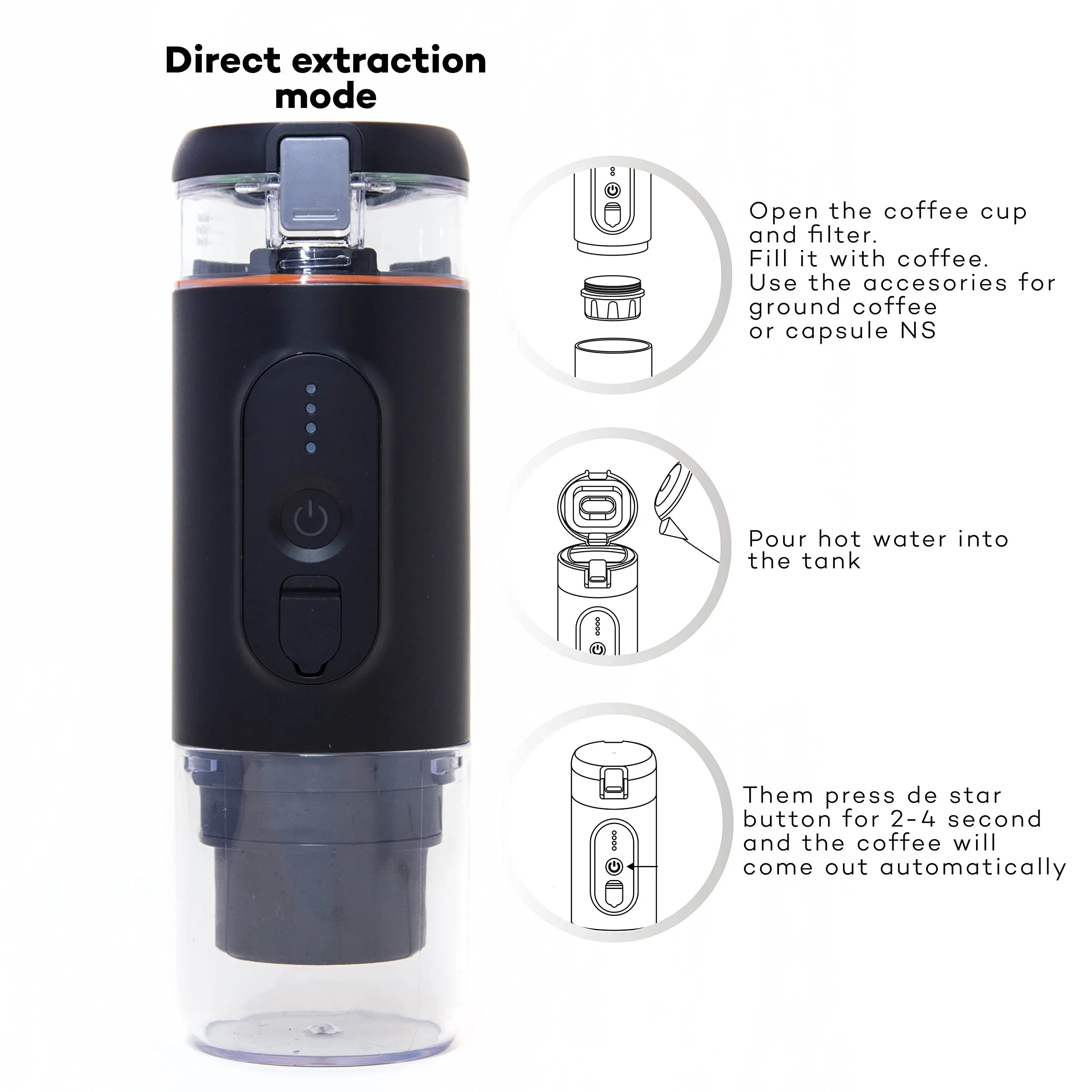 Houselin Portable 20 Bar Electric Espresso Machine, Self-Heats in 3-4 Mins, Compatible with NS Capsules & Ground Coffee 4