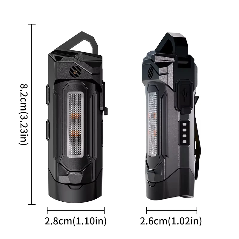 자석 클립 알람 및 5가지 모드가 있는 전술 작업 유지보수 라이트 USB 충전식 포켓 라이트 야생 캠핑 비상용