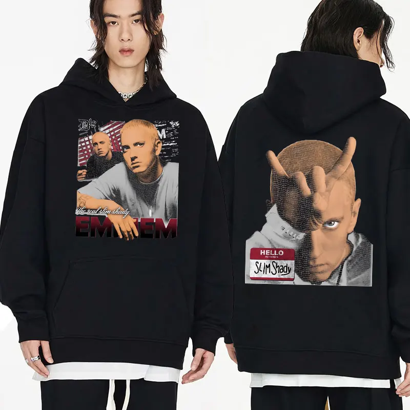 90s Vintage Rapper Eminem Graphic Printing Hoodies Men Women Harajuku Gothic Hooded Sweatshirt Long-sleeved Pullover Hoodie Male