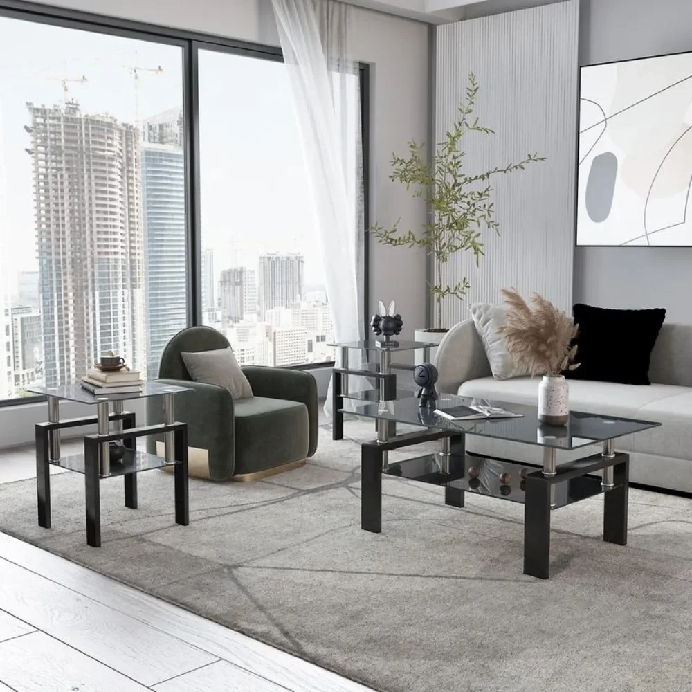 

Fashion Tempered Glass Coffee Table , Stylish Side Table and Tea Table Coffee with Storage for Living Room